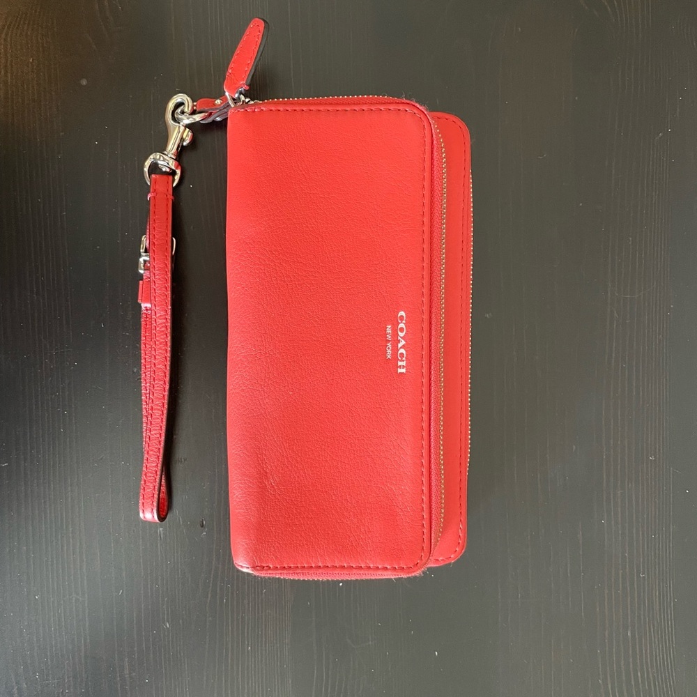 Coach Wallet with Wristlet in Red Leather